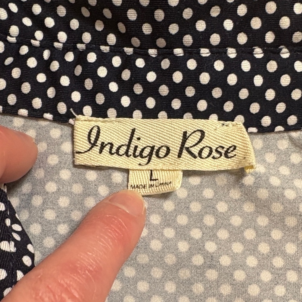 Indigo Rose Navy Polka Dot Midi Shirt Dress with Brown Belt Women’s L - Picture 2 of 16